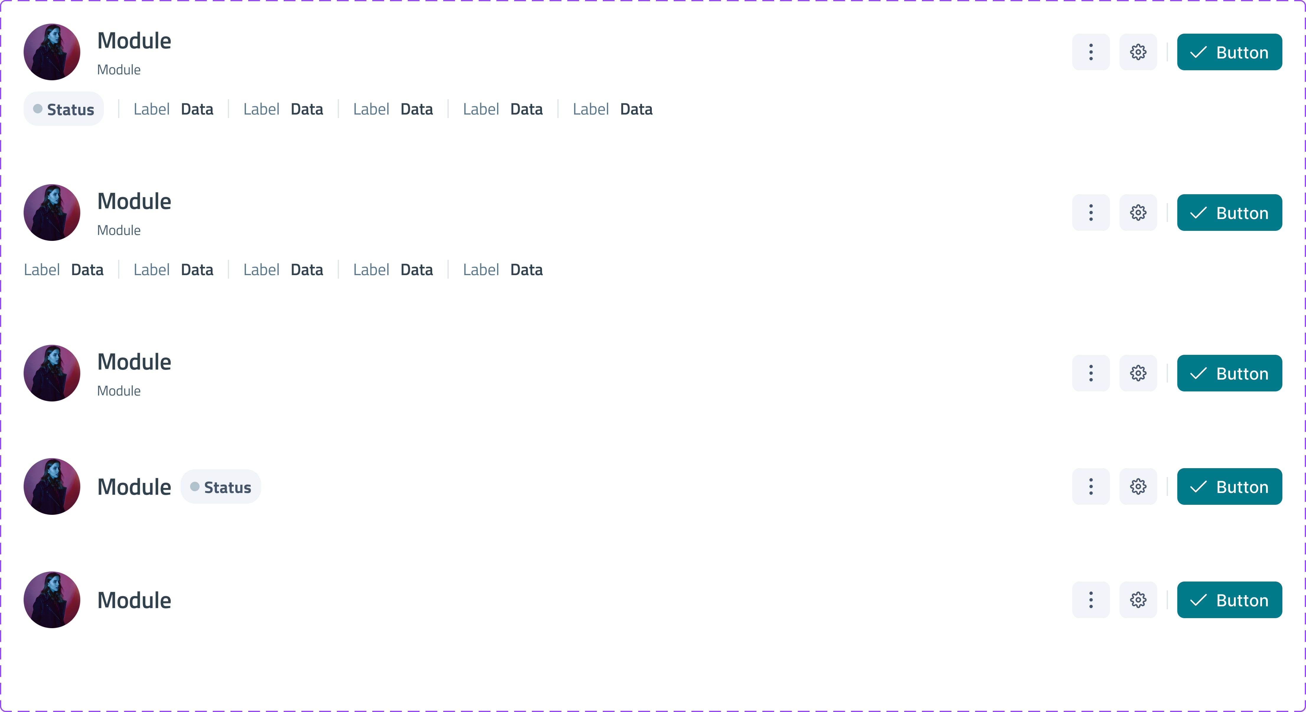 Resource header density variants with a person avatar